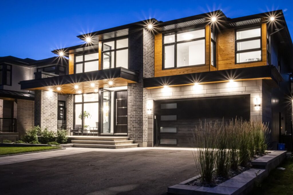 The Lotta custom home, exterior at dusk, Ottawa